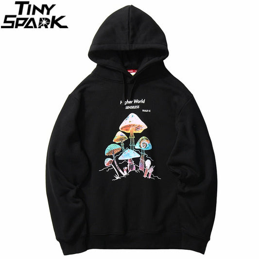 Men Hip Hop Streetwear Rainbow Mushroom Hoodie Sweatshirt Fleece Winter Harajuku Hoodie Pullover Cotton Hooded Sweatshirt