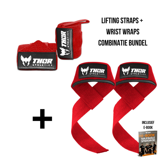 Lifting Straps + Wrist Wraps - Rood - Inclusief E-Book-0