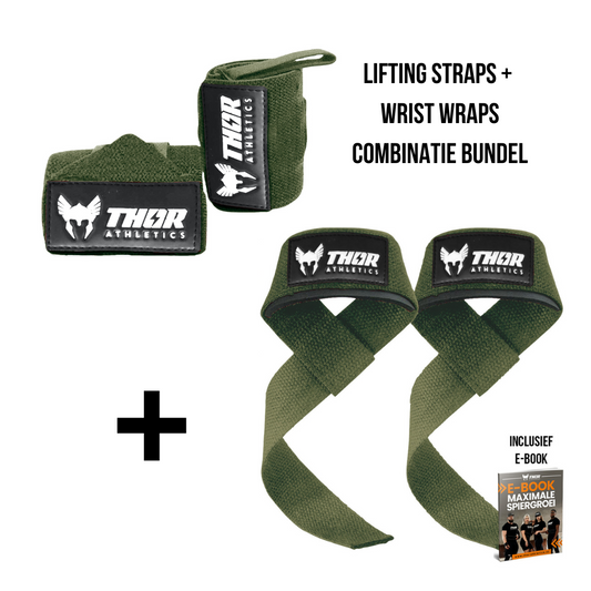 Lifting Straps + Wrist Wraps - Army Green - Inclusief E-Book-0