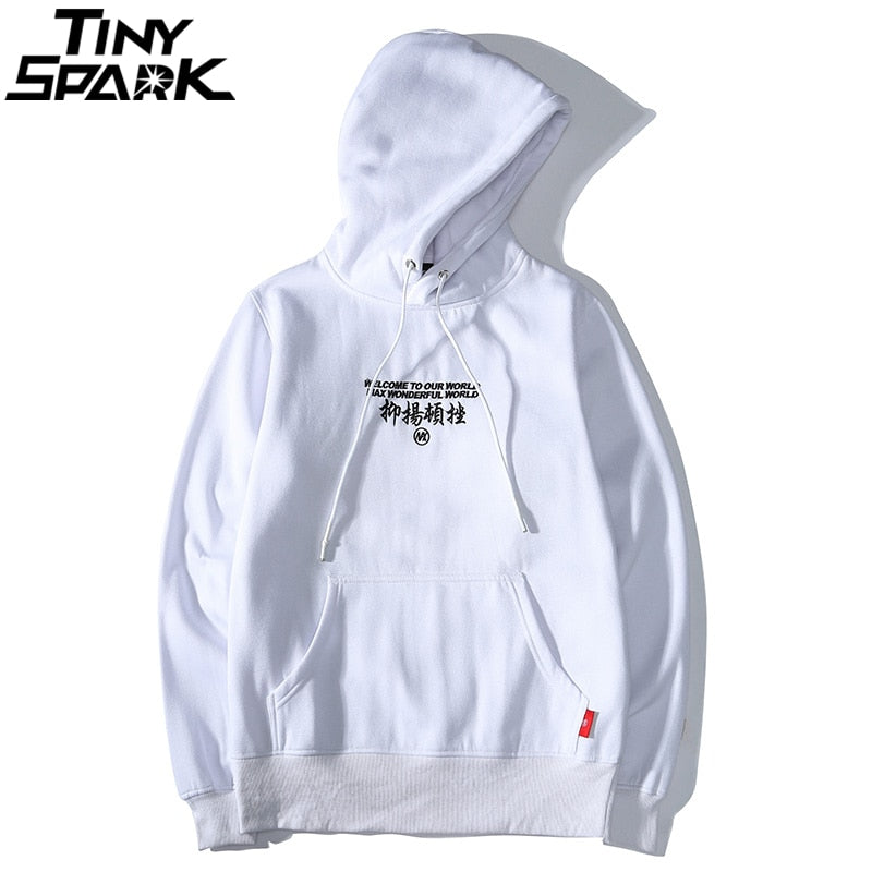 Men Hip Hop Hoodie Sweatshirt Embroidery Crane Harajuku Streetwear Hoodie Fleece  Autumn Cotton Hooded Pullover Oversized