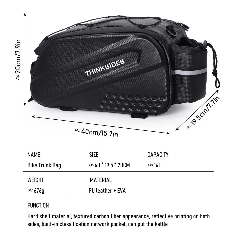14L Bicycle Hard Shell Hunch Waterproof PU Bike Tail Bag Black-3
