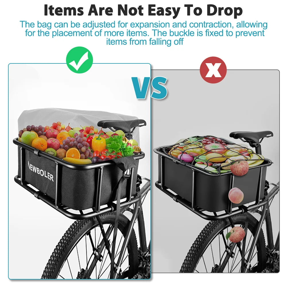 Rear Bike Basket with Waterproof Bag Metal Rear Rack Carrier Black-4