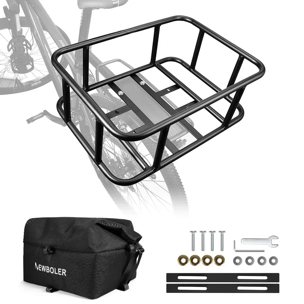 Rear Bike Basket with Waterproof Bag Metal Rear Rack Carrier Black-1