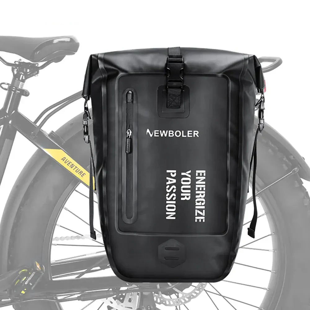 27L Waterproof Bike Pannier Bag with Roll-Top Closure Black-1