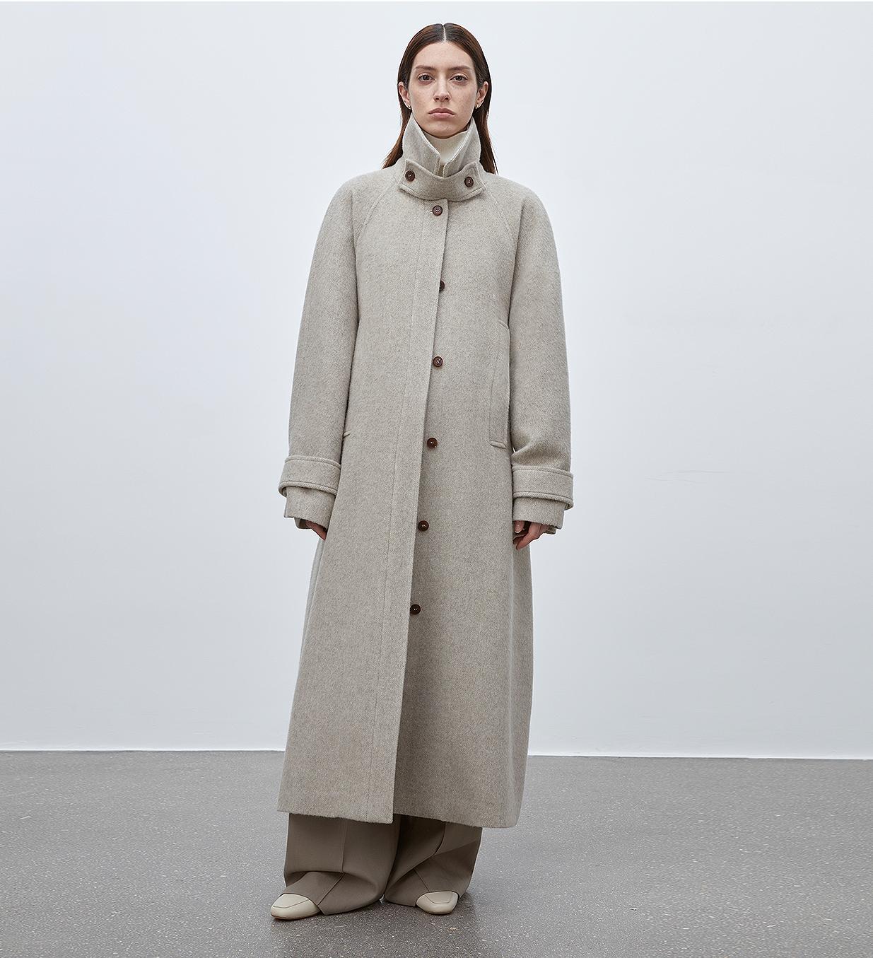 Fireladyfur Women's Raglan Sleeve Double-layer Collar Wool Coat"Moonlit Veil"