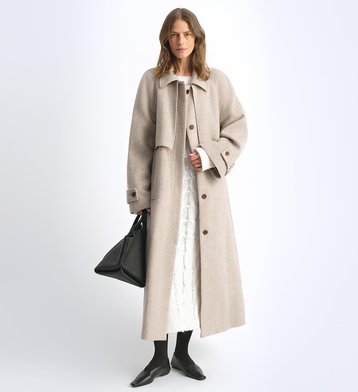 Fireladyfur Women's Raglan Sleeve Double-layer Collar Wool Coat"Moonlit Veil"
