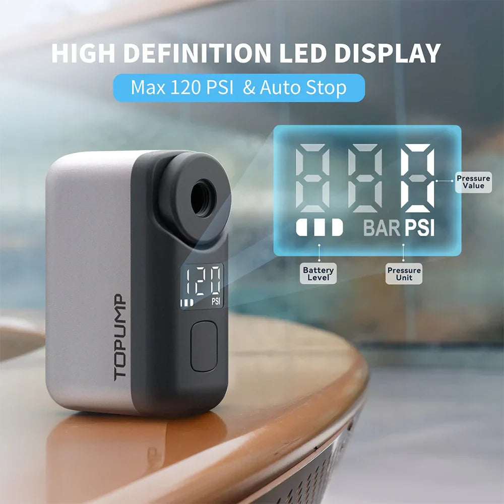Mini Cordless Electric Bike Pump 120 PSI Tire Inflator with Screen Grey-3