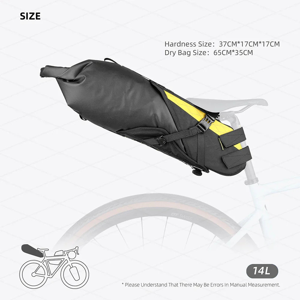 14L Waterproof Bike Saddle Bag Stable Removable Dry Bag Yellow-2
