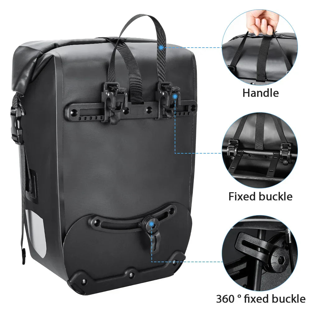27L Waterproof Bike Pannier Bag with Roll-Top Closure Black-4