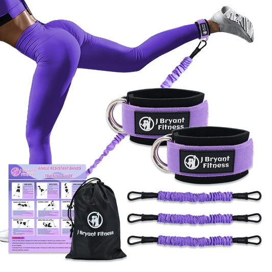 Leg & Glute Ankle Resistance Bands with Cuffs - 60LB Set of 3-0
