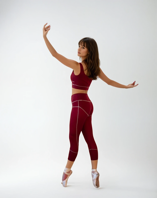 Lyocell/Wool Sportlegging - Burgundy (Cream Thread)