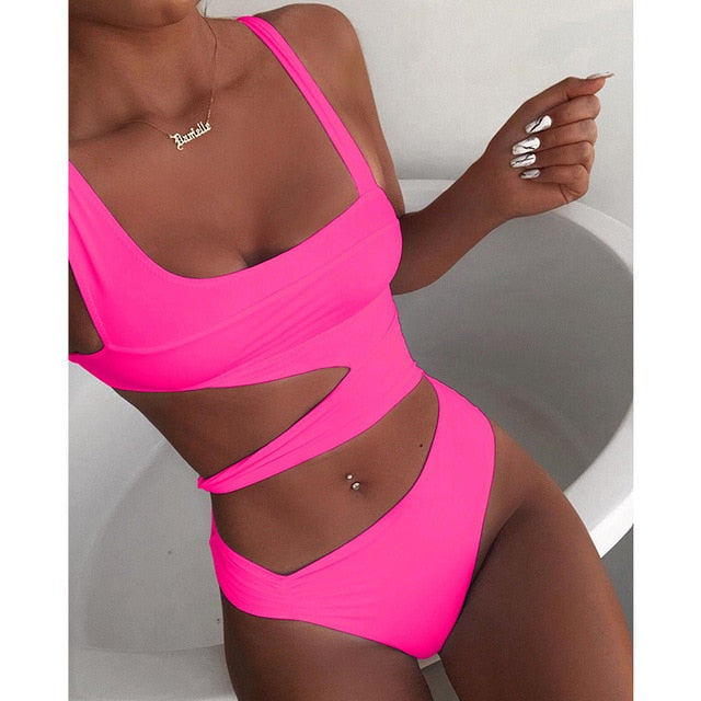 New Sexy White One Piece Swimsuit Women Cut Out Swimwear Push Up Monokini Bathing Suits Beach Wear Swimming Suit For Women
