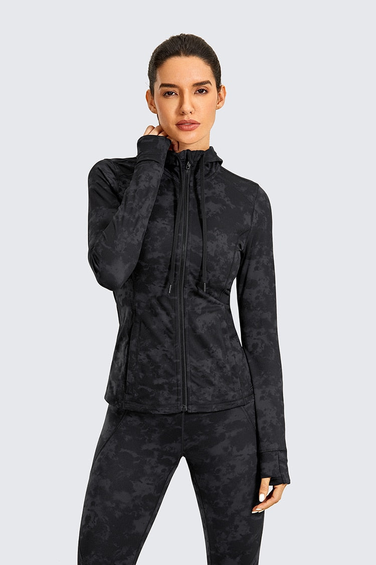 Hooded Workout Track Running Jacket For Women Full Zip Hoodie Jacket Sportswear with Zip Pockets