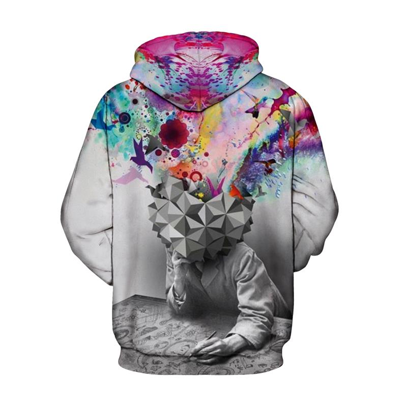Kleurrijk geverfde "Brainstorming Thinker Printing 3D" Hoodie