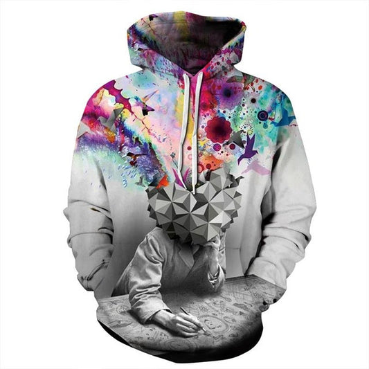 Kleurrijk geverfde "Brainstorming Thinker Printing 3D" Hoodie