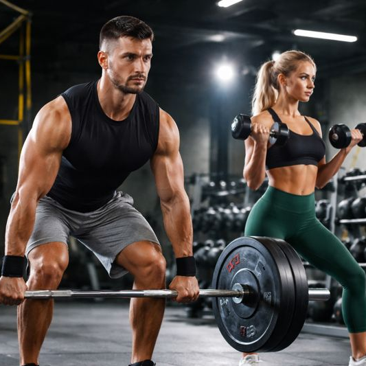 Fitness en krachttraining met halters en dumbbells in de sportschool