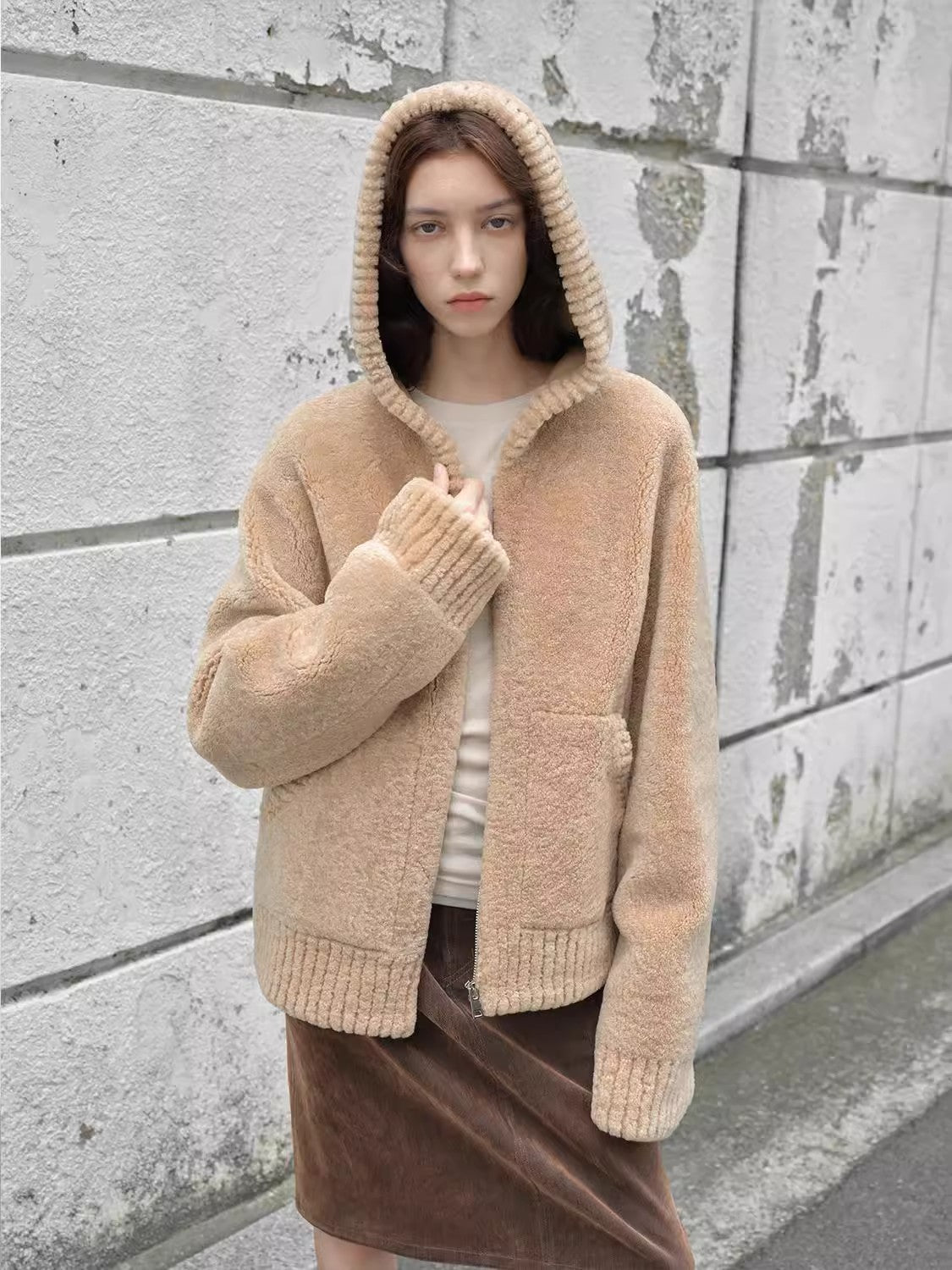 Fireladyfur Women's Hooded Merino Sheepskin Jacket“Bad boy”