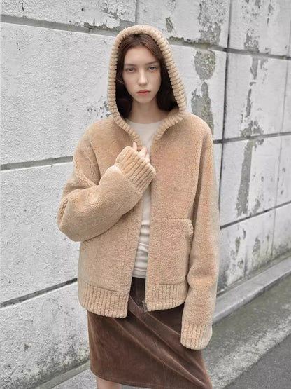 Fireladyfur Women's Hooded Merino Sheepskin Jacket“Bad boy”