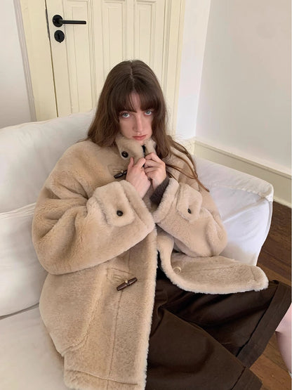 Fireladyfur Women's Long Sheepskin Jacket with Stand Collar“Dreamer”