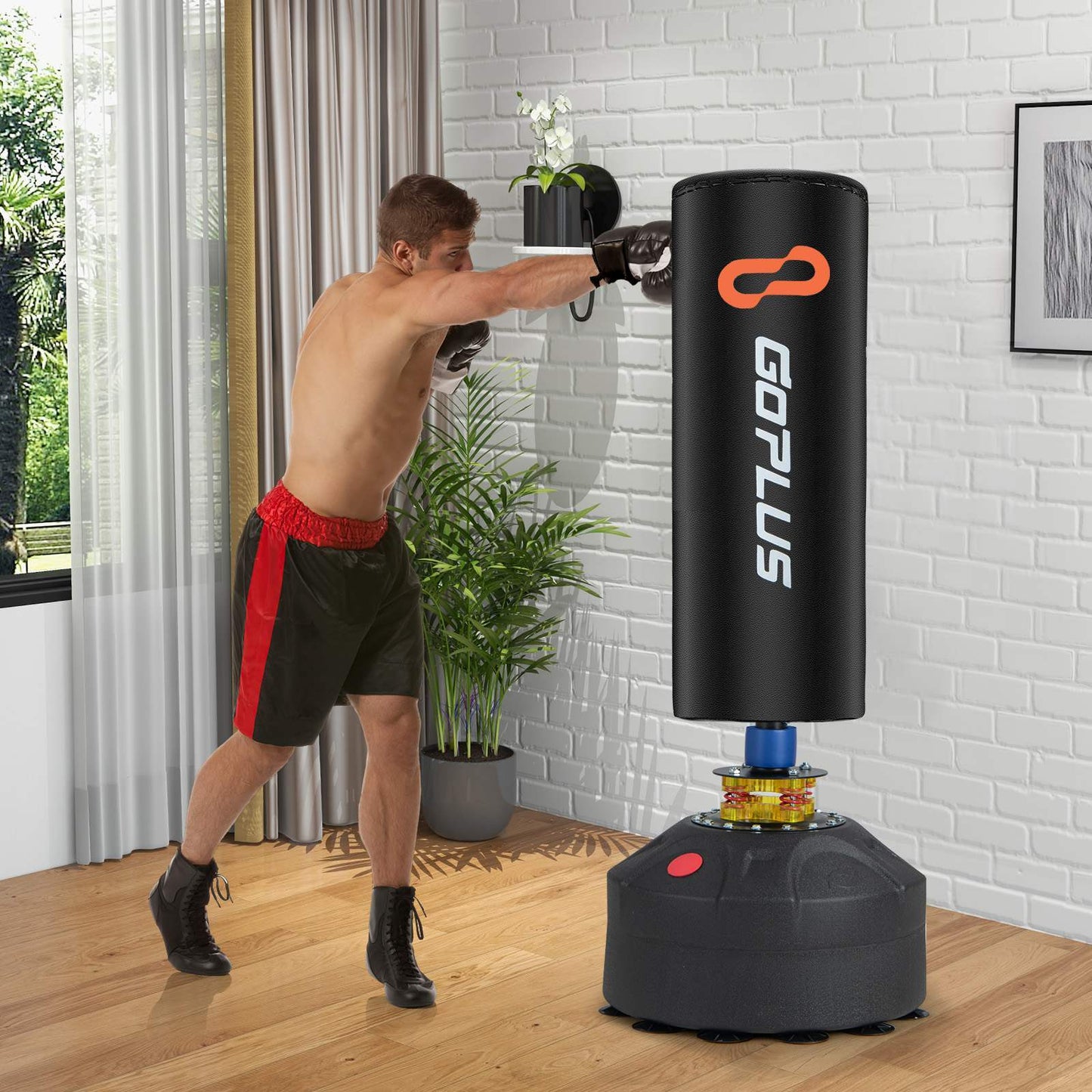 Free Standing Punching Boxing Bag - Heavy Duty Sandbag w/ Boxing Gloves(Black)-3