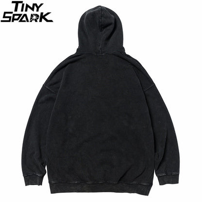 Men Hip Hop Hoodie Sweatshirt Lightning Butterfly Streetwear Hoodie Retro Vintage Washed Black Hooded Pullover Harajuku