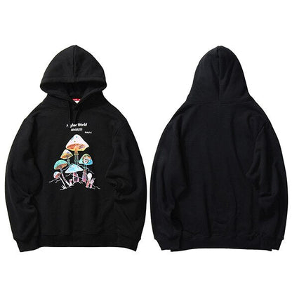 Men Hip Hop Streetwear Rainbow Mushroom Hoodie Sweatshirt Fleece Winter Harajuku Hoodie Pullover Cotton Hooded Sweatshirt