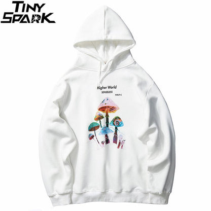 Men Hip Hop Streetwear Rainbow Mushroom Hoodie Sweatshirt Fleece Winter Harajuku Hoodie Pullover Cotton Hooded Sweatshirt
