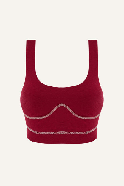 Women's Lyocell/Wool Sports Bra - Burgundy (Cream Thread)