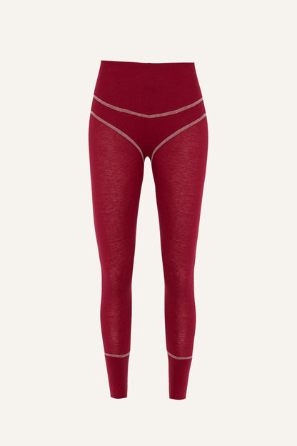 Lyocell/Wool Sportlegging - Burgundy (Cream Thread)