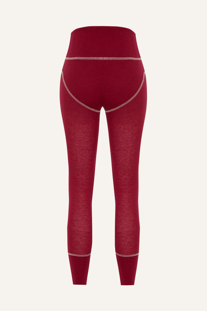 Lyocell/Wool Sportlegging - Burgundy (Cream Thread)