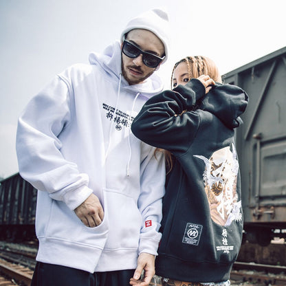 Men Hip Hop Hoodie Sweatshirt Embroidery Crane Harajuku Streetwear Hoodie Fleece  Autumn Cotton Hooded Pullover Oversized