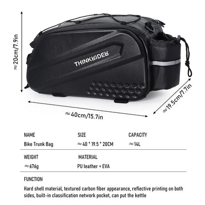 14L Bicycle Hard Shell Hunch Waterproof PU Bike Tail Bag Black-3
