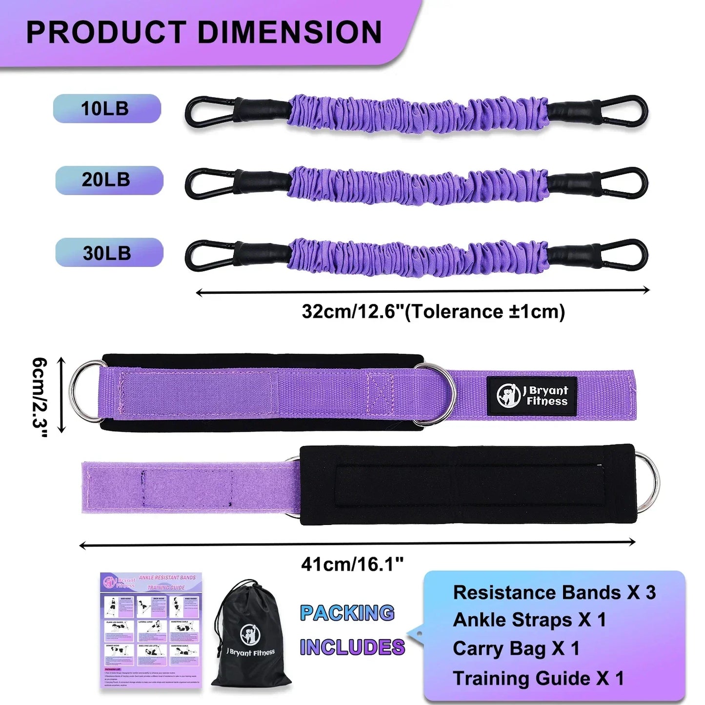 Leg & Glute Ankle Resistance Bands with Cuffs - 60LB Set of 3-1