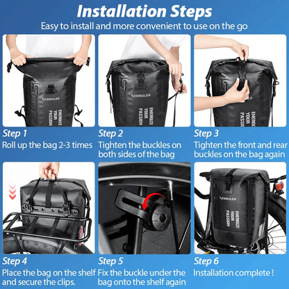 27L Waterproof Bike Pannier Bag with Roll-Top Closure Black-3