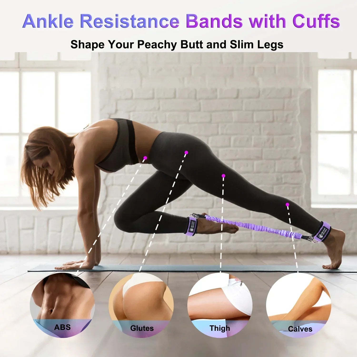Leg & Glute Ankle Resistance Bands with Cuffs - 60LB Set of 3-4