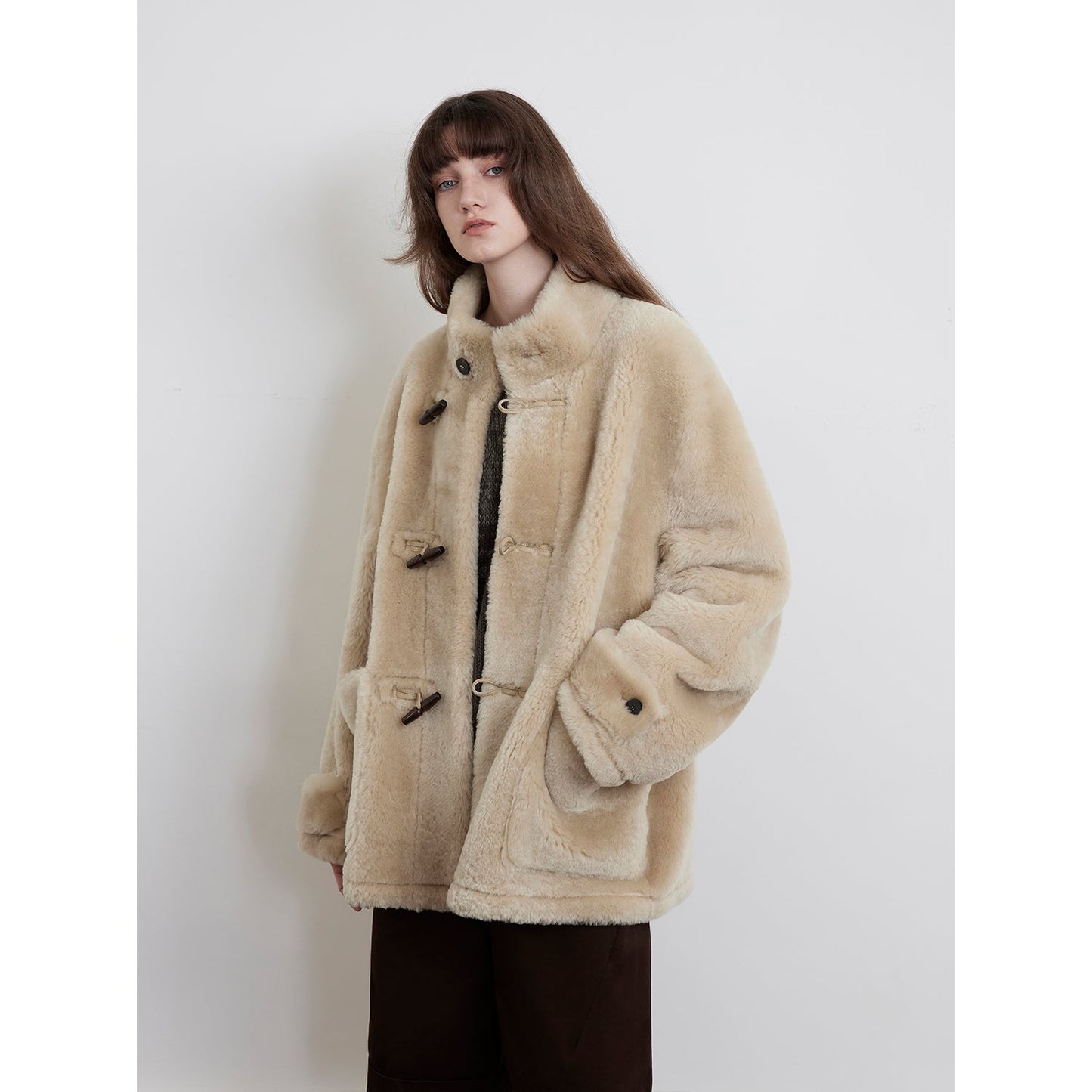 Fireladyfur Women's Long Sheepskin Jacket with Stand Collar“Dreamer”