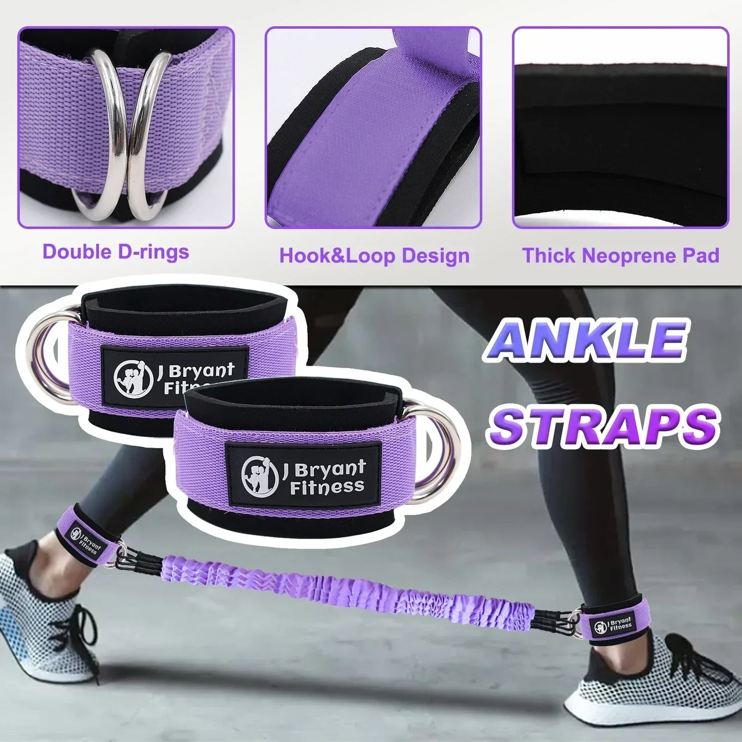 Leg & Glute Ankle Resistance Bands with Cuffs - 60LB Set of 3-2