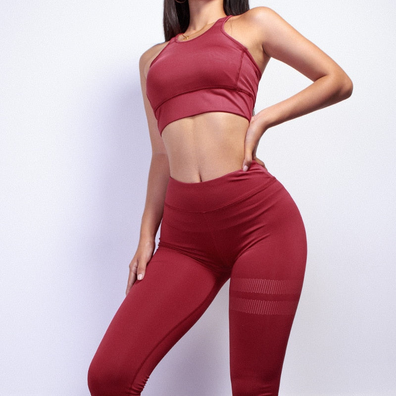 High Waist 2 Piece Fitness Set Women New Seamless Leggings Push Up Yoga Suit Woman Gym Running Sportswear For Ladies
