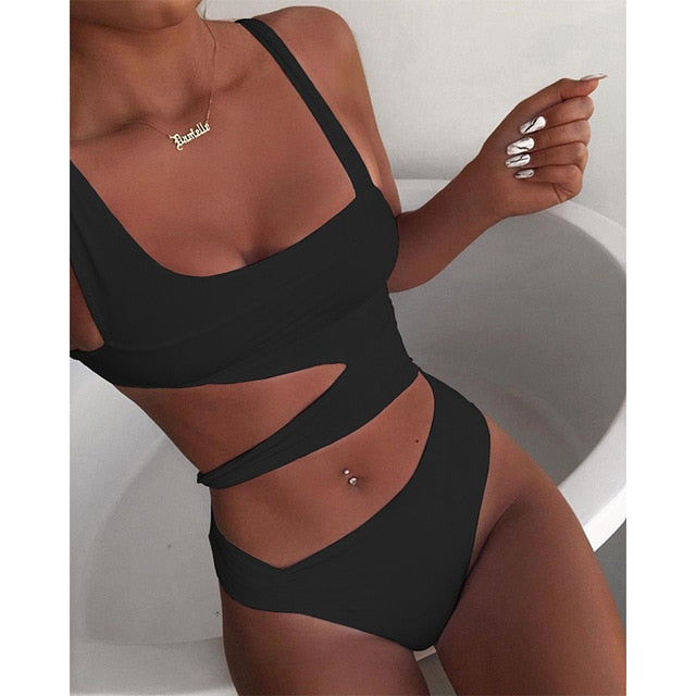 New Sexy White One Piece Swimsuit Women Cut Out Swimwear Push Up Monokini Bathing Suits Beach Wear Swimming Suit For Women
