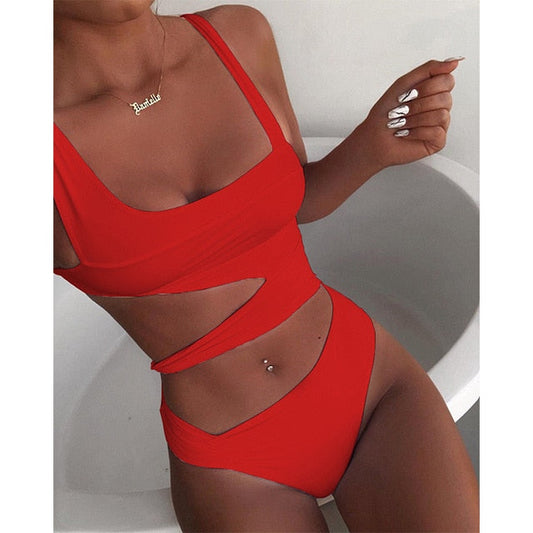 New Sexy White One Piece Swimsuit Women Cut Out Swimwear Push Up Monokini Bathing Suits Beach Wear Swimming Suit For Women