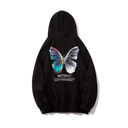 Hip Hop Butterfly Hoodie Sweatshirt Men Harajuku Streetwear Hooded Pullover Cotton Autumn Loose Hoodie Black Clothes