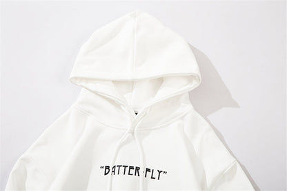 Hip Hop Butterfly Hoodie Sweatshirt Men Harajuku Streetwear Hooded Pullover Cotton Autumn Loose Hoodie Black Clothes