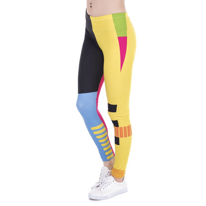 Women Leggings Simple Geometry Splicing Printing Leggins Fitness