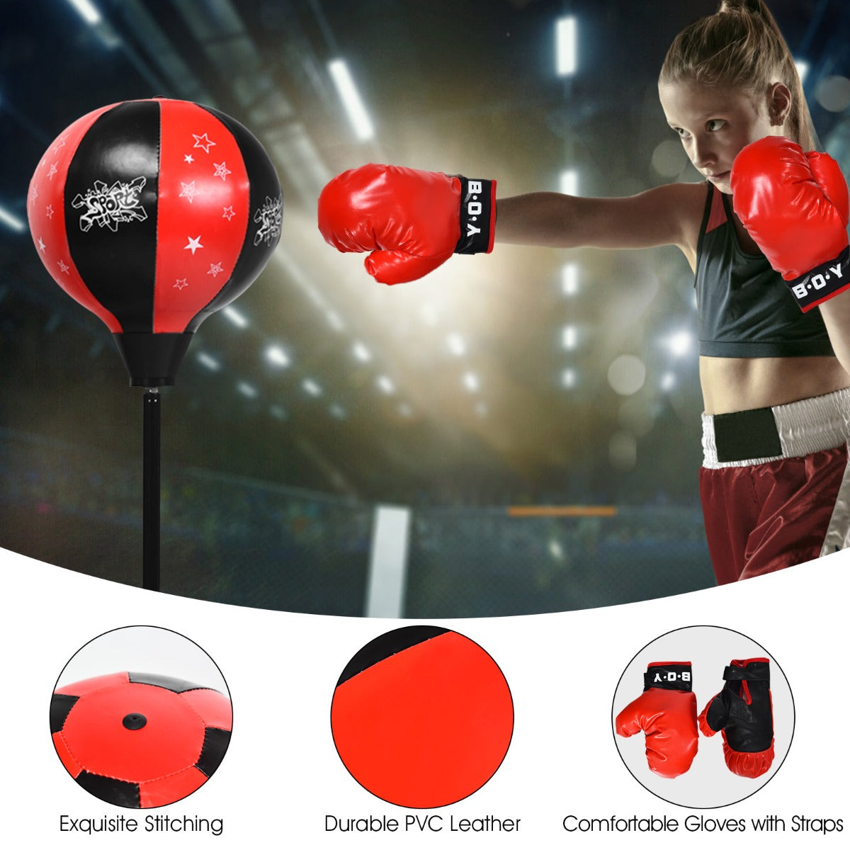 NNECW Inflatable Boxing Ball with Boxing Gloves & Air Pump for Kid
