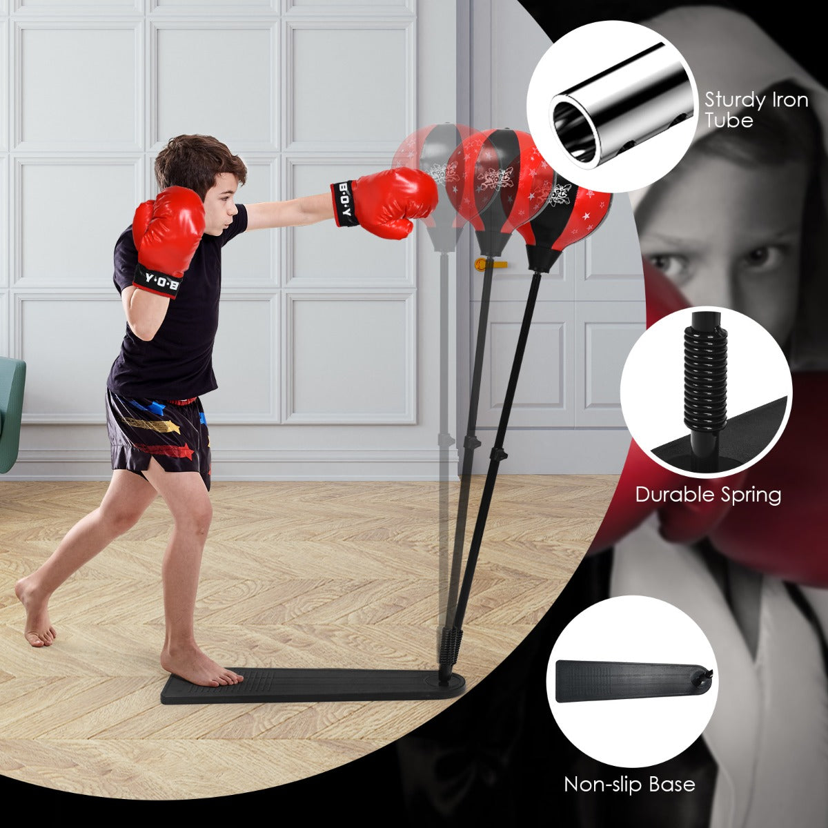 NNECW Inflatable Boxing Ball with Boxing Gloves & Air Pump for Kid
